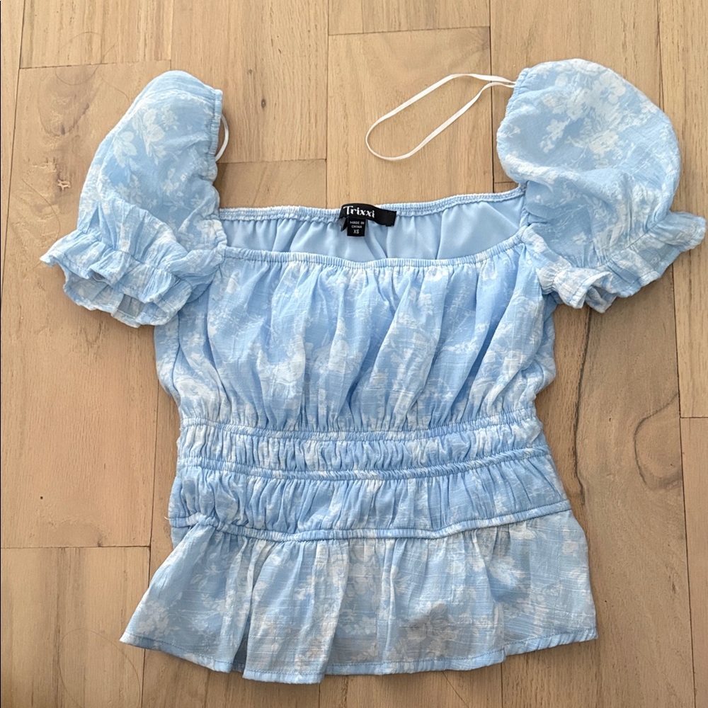 Trixxi Sky Blue Puff Sleeve Blouse